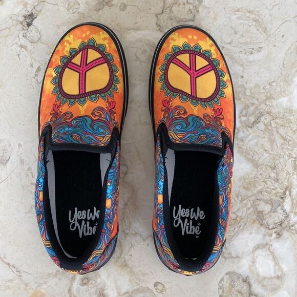 NWOT Yes We Vive Peace Sign Multicolour Slip On Sneakers - Picture 9 of 13
